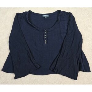 ModCloth Navy Blue Y2K Rayon Textured Henley Bell Sleeve Boho Flowy Tunic Top XL